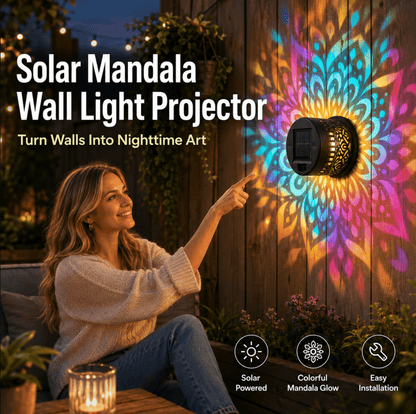 Solar Mandala Projector Light – Waterproof Metal Outdoor Wall & Fence Light for Garden, Patio & Yard
