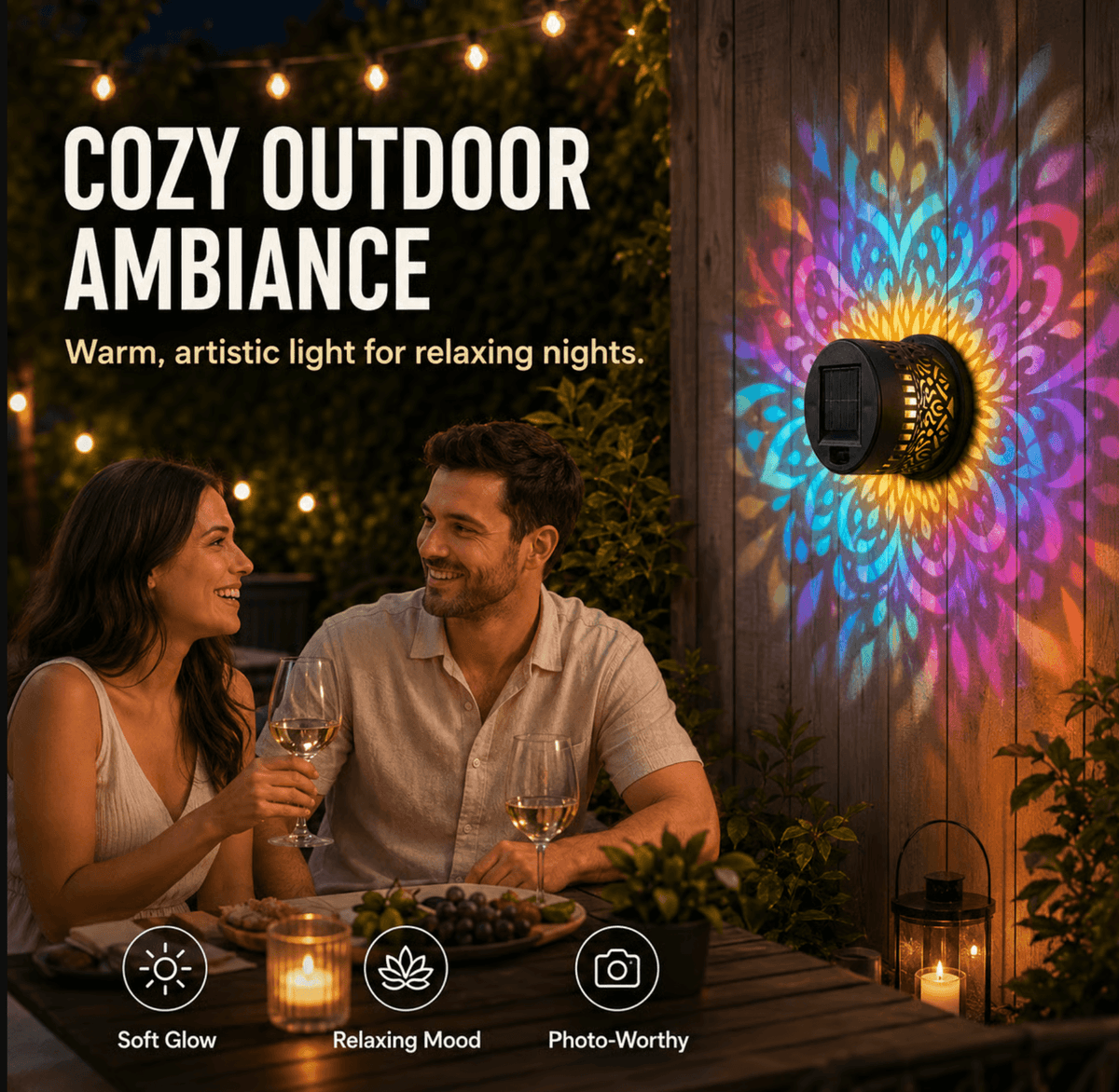 Solar Mandala Projector Light – Waterproof Metal Outdoor Wall & Fence Light for Garden, Patio & Yard