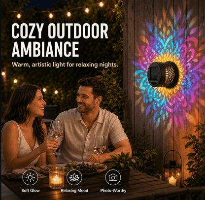 Solar Mandala Projector Light – Waterproof Metal Outdoor Wall & Fence Light for Garden, Patio & Yard