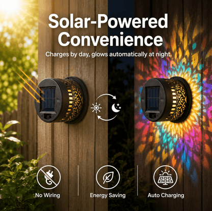 Solar Mandala Projector Light – Waterproof Metal Outdoor Wall & Fence Light for Garden, Patio & Yard