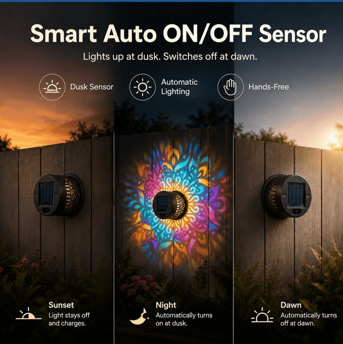 Solar Mandala Projector Light – Waterproof Metal Outdoor Wall & Fence Light for Garden, Patio & Yard