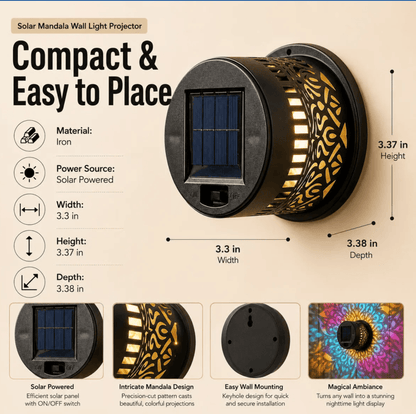Solar Mandala Projector Light – Waterproof Metal Outdoor Wall & Fence Light for Garden, Patio & Yard